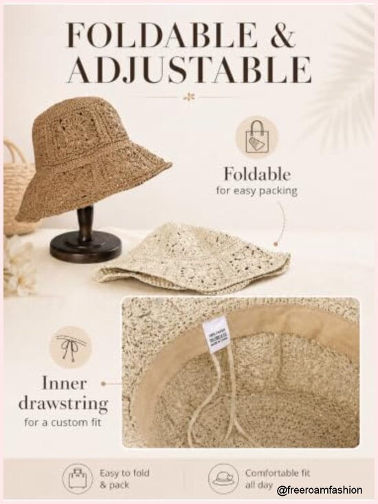 Women Straw Sun Hat Floral Woven Crochet Bucket Hat Y2K Beach Accessories main image 6